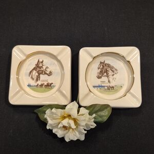 Vintage American Thoroughbred Racing Horse Ashtrays, Assault & Ponder ~ Set of 2